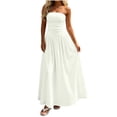 thumbnail image 2 of IUYRTFE Women's Strapless Ruched Waist Maxi Dress Solid Color A Line Long Casual Summer Gown, 2 of 6