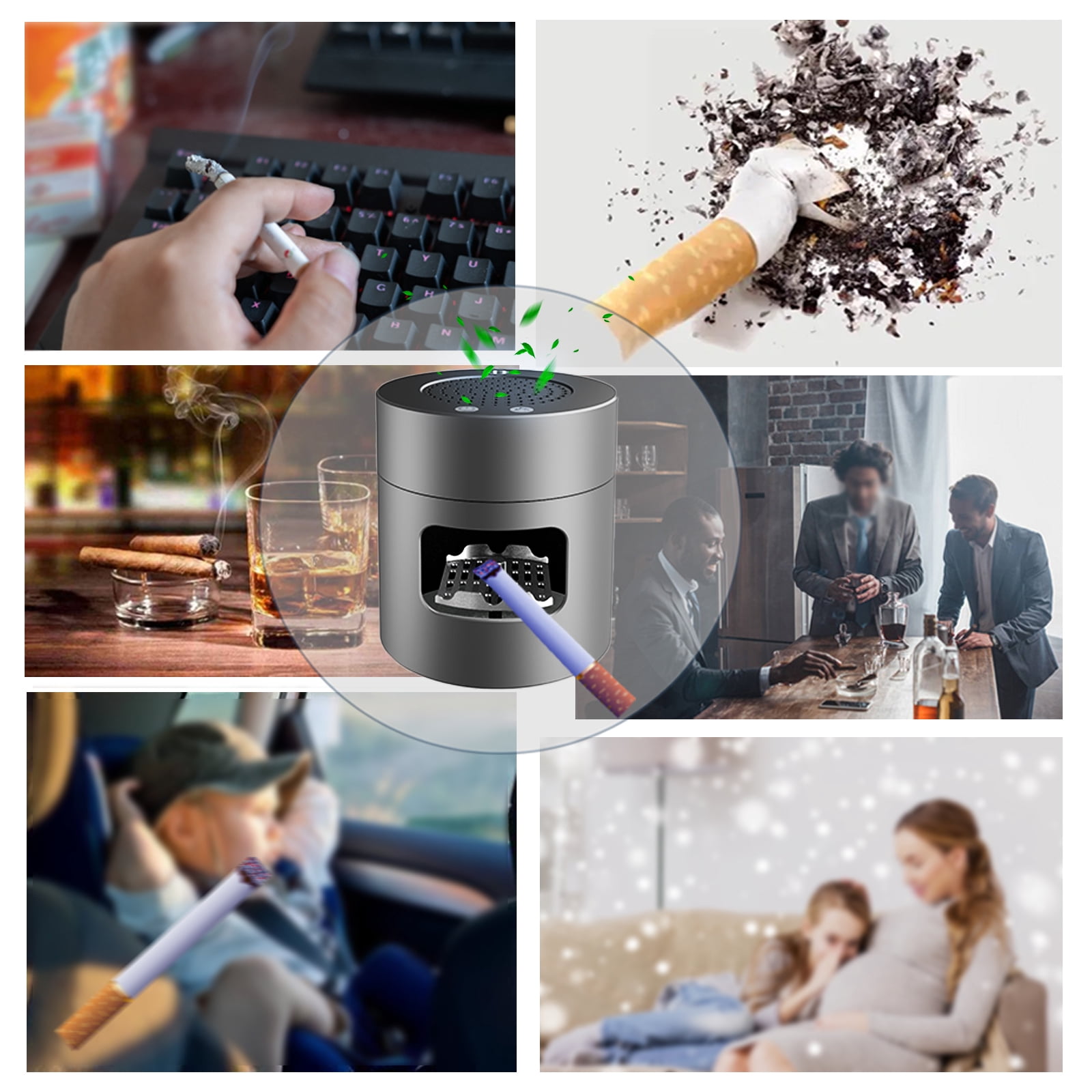Aluminum Alloy Smokeless Ashtray purifier, 3 in 1 USB Rechargeable Smoke  Grabber Ashtrays with Filter for Home and Office,Black
