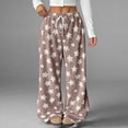 thumbnail image 2 of Women's Fuzzy Plush Pajama Pants Drawstring Elastic Waist Wide Leg Teddy Bottoms Pants, 2 of 8