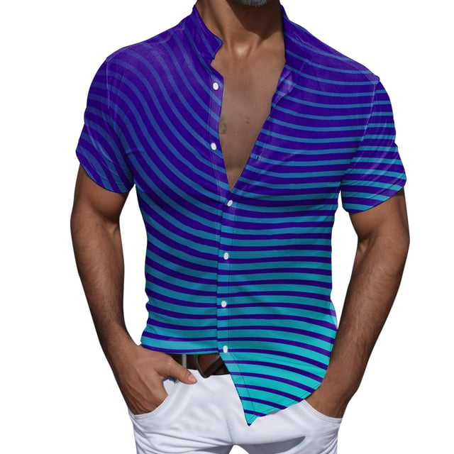 Playeras Y Camisas Para Hombre Hombres Casual Manga corta Primavera Verano Turndown Neck 3D Impreso Camisas Moda Top Blusa Camisas (Blue, S)