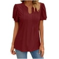 thumbnail image 2 of Sakmal Short Sleeve Womens Tops&nbsp; Under $5 Red V-Neck Solid Puff Sleeves T-Shirts Womens T Shirts, 2 of 7