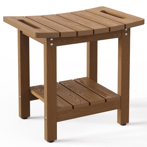 Brown Waterproof Shower Stool With Storage Shelf For Spa Bathroom