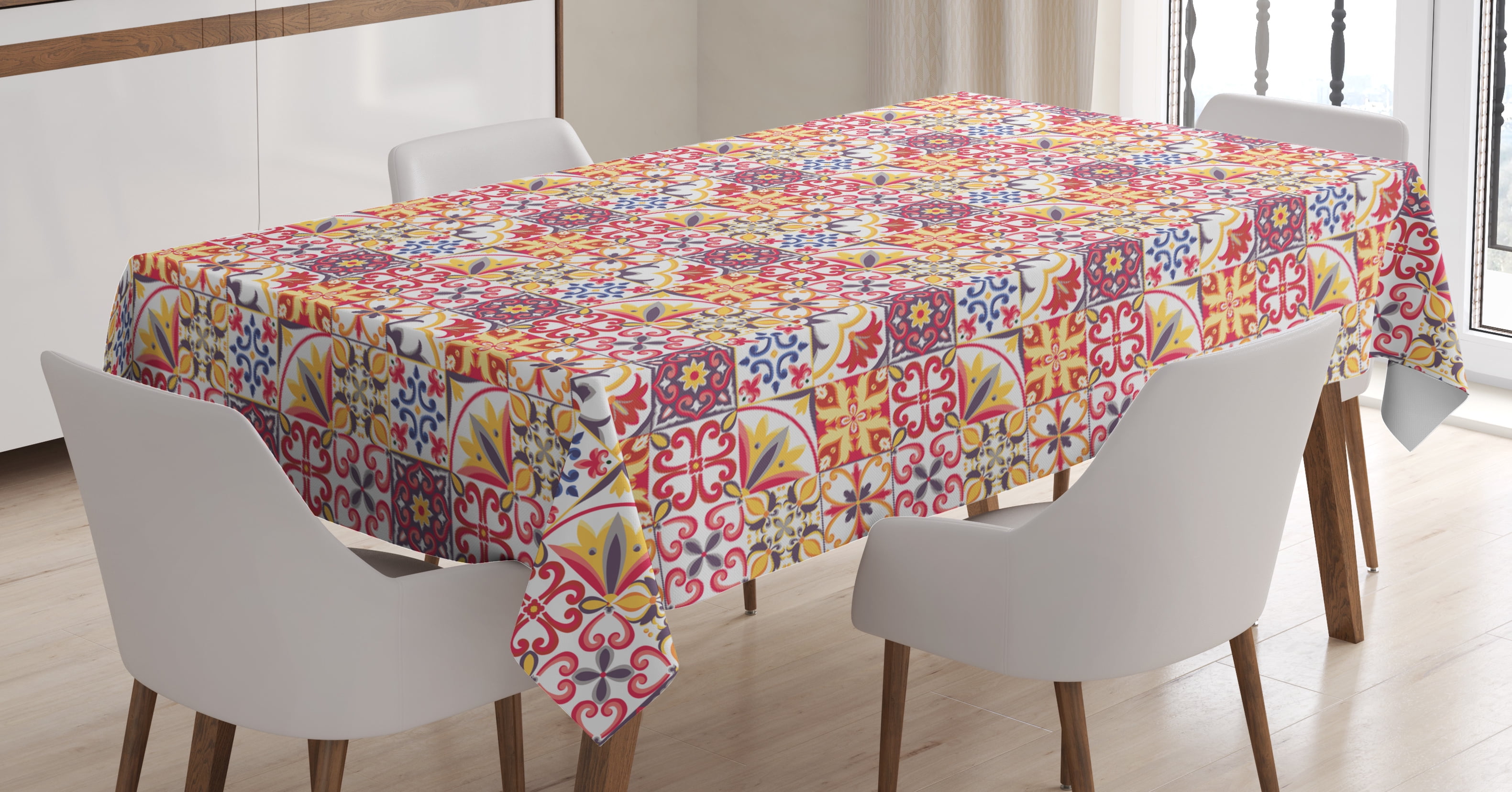 Moroccan Tablecloth, Italian Culture Inspired Floral Elements Western