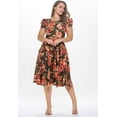 thumbnail image 2 of Women's Short Puff Sleeve Midi Floral Cocktail Flare Tea Party, Formal and Casual Dresses(Olive Burnt Small-Medium Size), 2 of 5