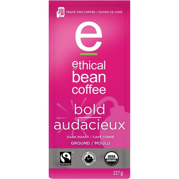 Ethical Bean Fairtrade Organic Coffee, Bold Dark Roast, Ground Coffee, 8 oz