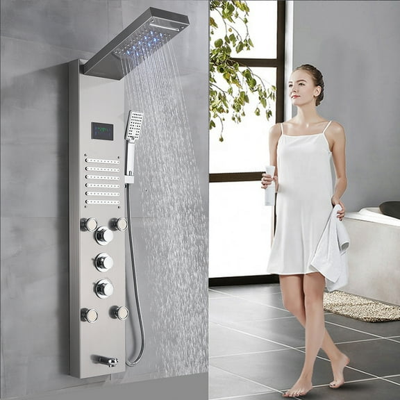 Brushed Nickel LED Shower Panel Column With Shower Temperature Screen