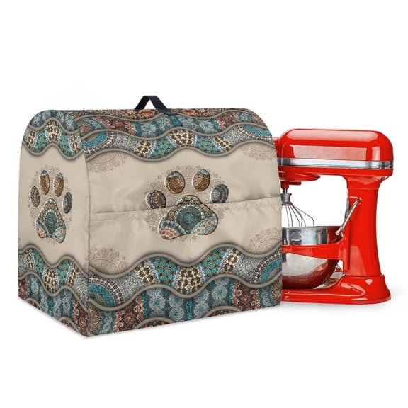 Whosucclay Boho Mandala Paw Print Mixer Cover with Storage Pocket Dustproof Mixer Appliance Cover Compatible with 4.5-5 Quart Kitchen Aid Mixer Waterproof Small Appliance Cover, S