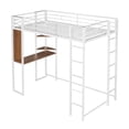 thumbnail image 4 of Metal Loft Bed with Desk and Shelves, Twin Size High Loft Bed Frame with 2 Built-in Ladder and Full-length Guardrails for Kids Teens Adults, No Box Spring Needed, White, 4 of 7