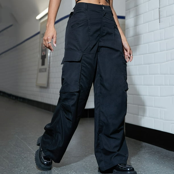 Womens Baggy Cargo Pants High Waisted Straight Wide Leg Jogger