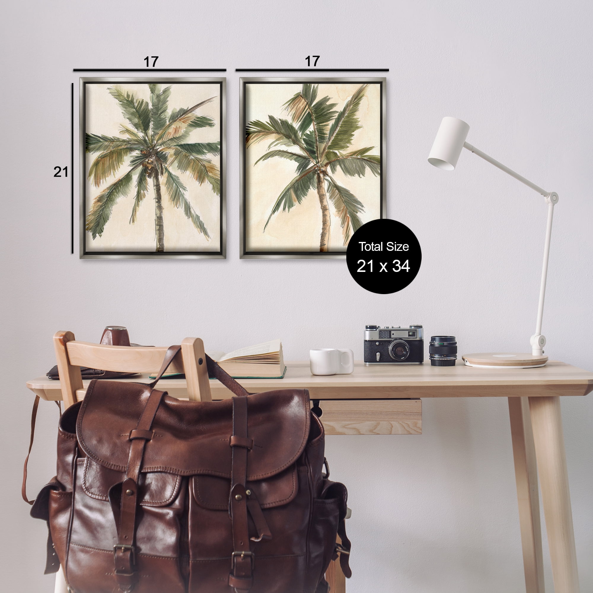Stupell Industries Majestic Towering Palms Plants & Flowers Painting Gray Floater Framed Canvas Art Print Wall Art, 17 x 21, Set of 2