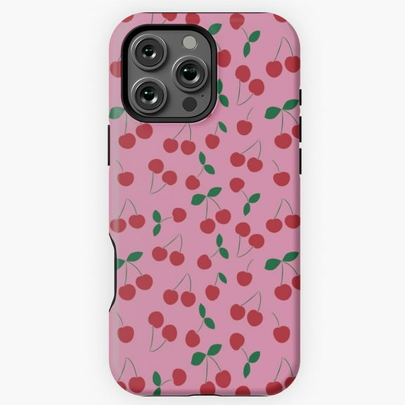 Cherry Print on Pink Fruit Pattern Phone Case for iPhone 16 15 14 13 12 11 Pro Max