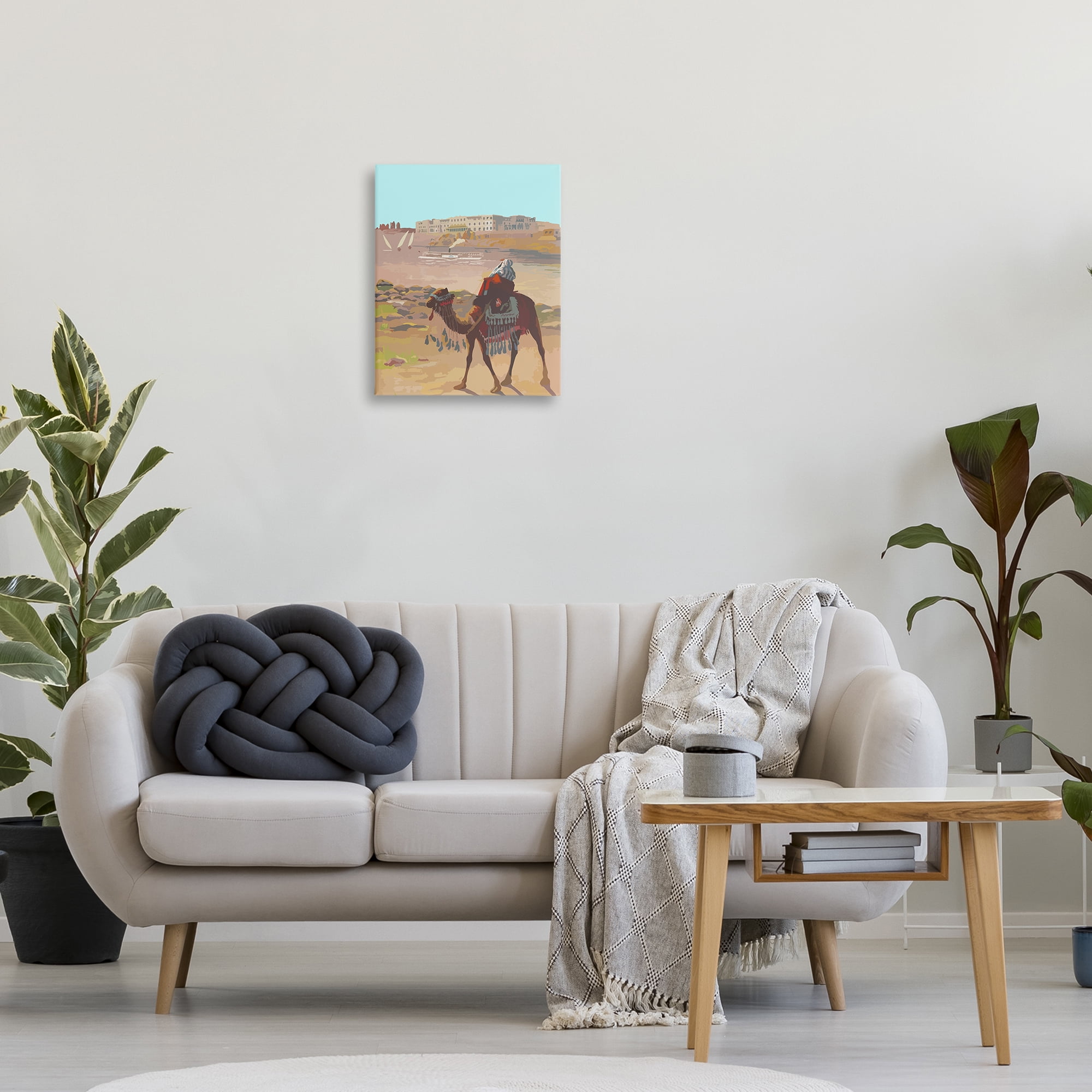 Stupell Industries Camel in Desert Town Landscape Painting Gallery Wrapped Canvas Art Print Wall Art, 16 x 20