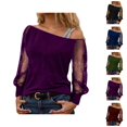 thumbnail image 1 of Sparkle Tops for Women 2026 Spring Fashionable Y2K Long Sleeve Off Shoulder Mesh T Shirts Going out Tops Rave Outfit, 1 of 4