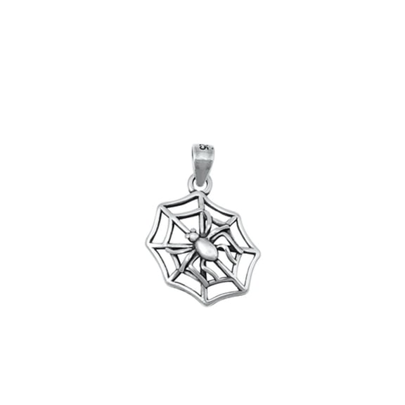 Sterling Silver Oxidized Spider & Web Halloween Pendant .925 Gothic Charm Jewelry Female Unisex