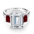 thumbnail image 2 of Gem Stone King 925 Sterling Silver Red Garnet Ring Set with Emerald Cut Moissanite (8.98 Cttw) (Size 6), 2 of 3