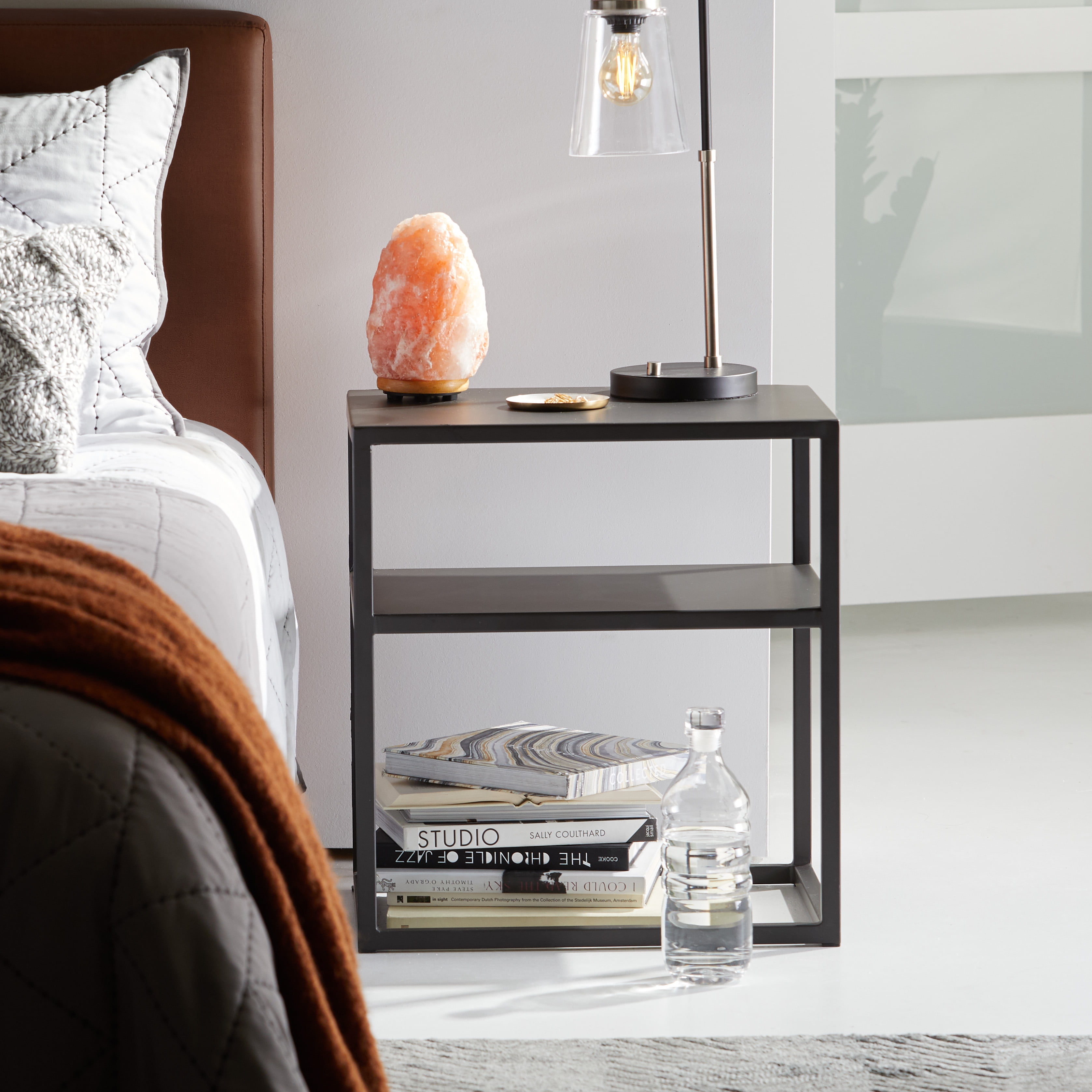 MoDRN Freya Open Metal Frame Nightstand, Charcoal Gray