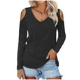 thumbnail image 2 of Idoravan Womens Shirts Blouse, Ladies,Women V-Neck Sleeve Shoulder Sleeve Loose T-Shirt Blouse Pullover Tops Black L, 2 of 9