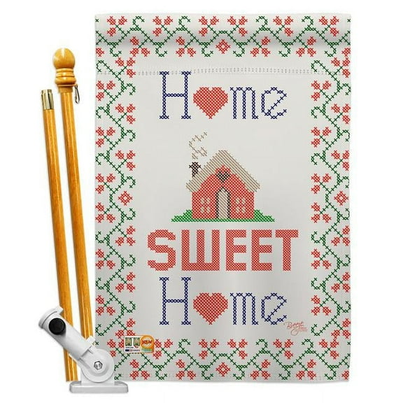 Breeze Decor BD-SH-HS-100062-IP-BO-D-US16-BD 28 x 40 in. Welcome Sweet Home Inspirational Impressions Decorative Vertical Double Sided House Flag Set with Pole Bracket Hardware