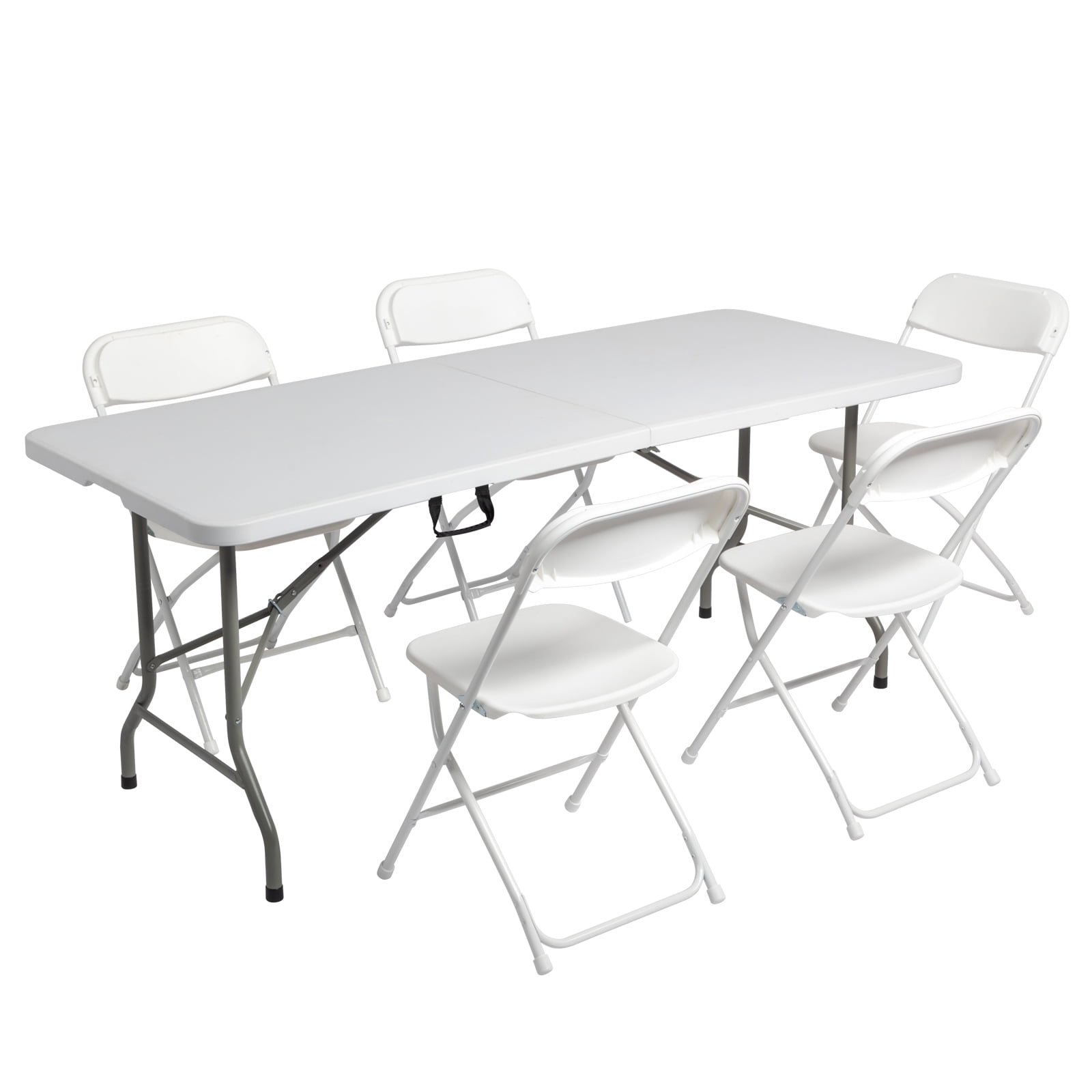 6FT Foldable Outdoor HDPE Long Table Sturdy Steel Frame White Portable Folding Dining Table Space Saving Picnic Camping Party Patio Buffet Activity Table
