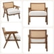 thumbnail image 3 of Yeshouse Sillón moderno de mediados de siglo con respaldo de ratán, patas de madera y tapizado de lino. Cómodos sillones tapizados para sala de estar, dormitorio y oficina, 3 of 8