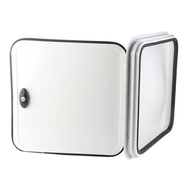 Trappe à Compartiment de Rangement, Trappe d'Accès Marine à Cadre en Alliage d'Aluminium Étanche pour VR et Bateaux. Fabriquée avec des Matériaux Durables en Alliage d'Aluminium, Caoutchouc et ASA, Mesurant Environ 520x520 mm. Comprend une Serrure Sécurisée avec Clés Assorties pour un Accès Pratique. Idéale pour les VR, les Campeurs et les applications Marines, Y Compris les Accessoires de Bateau.