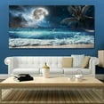 thumbnail image 2 of HFDF Moon Ocean Decor Beach Wall Art Seascape Painting Sea Canvas Poster Prints Landscape Plam Pictures Artwork for Living Room Decor Wall Decorations large Wall Art - 14x11inch Framed, 2 of 6