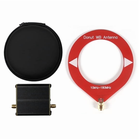 Donut Loop Antenna Broadband Antenna 10kHz-180MHz with Low Impedance Converter for Radio Walkie Talkie SDR Red