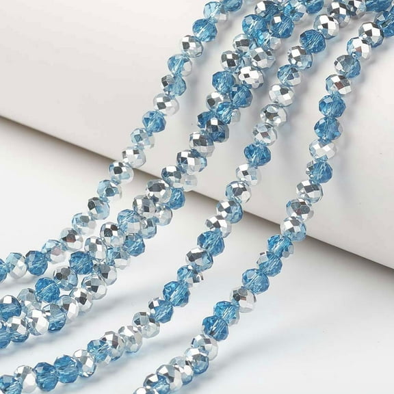 Electroplate Transparent Glass Beads Strands Half Silver Plated Faceted Rondelle Deep Sky Blue 2.9~3.3x2mm Hole: 0.8mm about 144~149pcs/strand 36~37cm