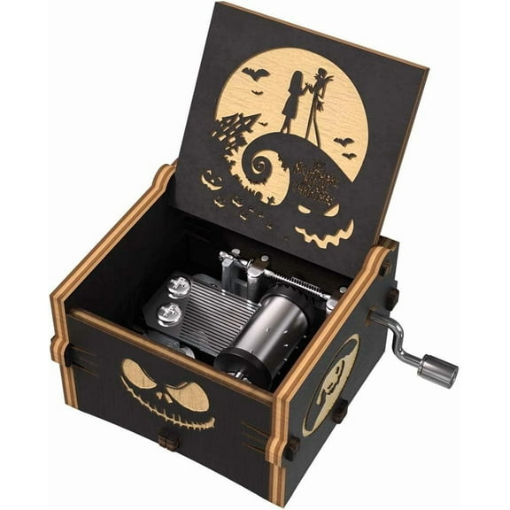Before Christmas Mini Wood Engraved Music Box - Melody "This is Halloween" | Home Decor & Gift for Halloween, Valentines, Christmas (Boys & Girls)