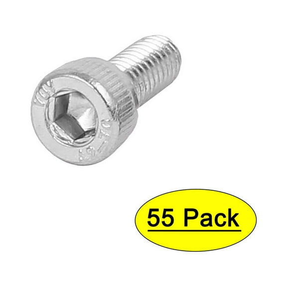 M4x10mm Thread 304 Stainless Steel Hex Socket Head Cap Screw Bolt DIN912 55pcs