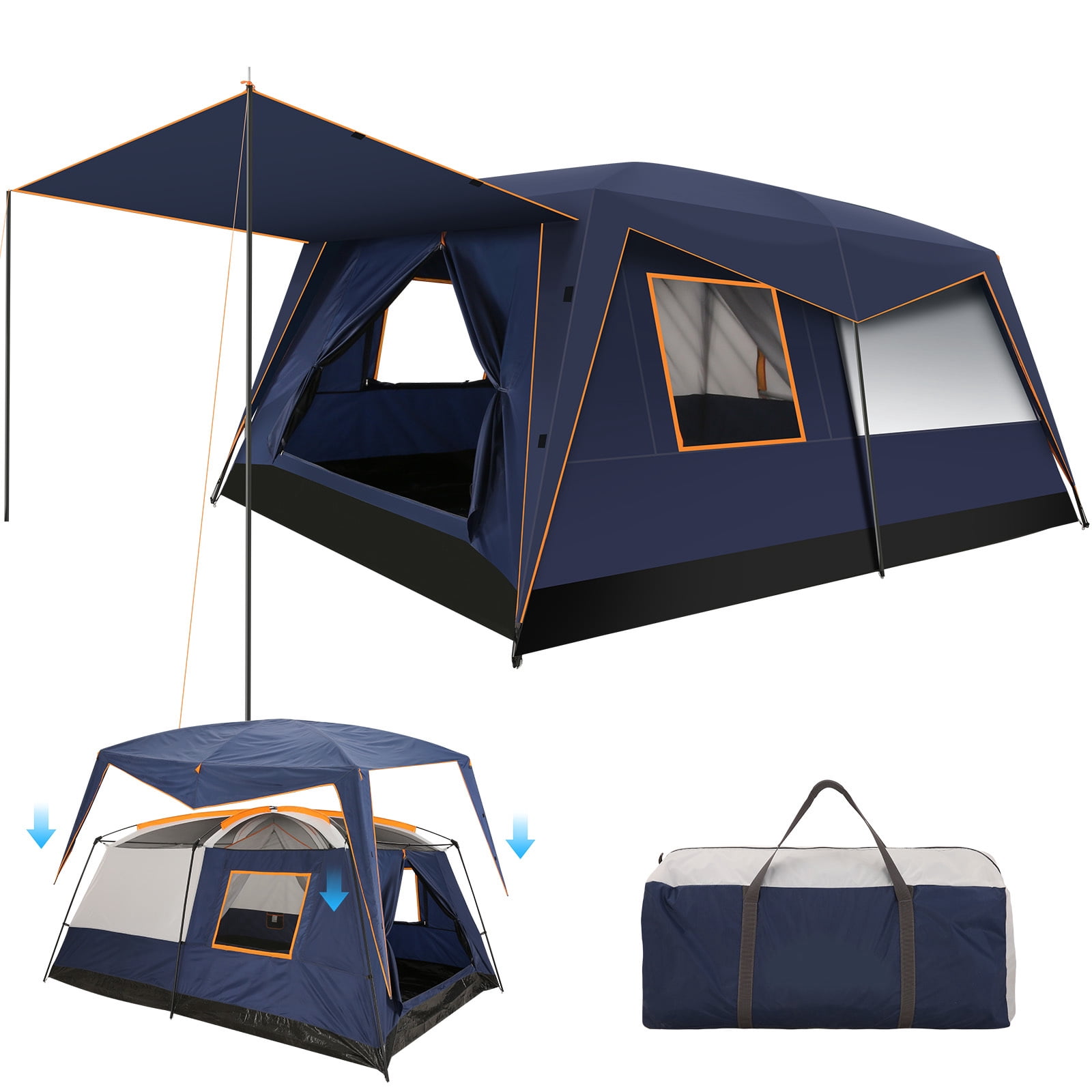 SANOPY 10 Person Camping Tent，14×10 FT Waterproof & Windproof,Easy Manual Setup with 8 Wind Ropes & 14 Ground Nails, Ideal for Family & Group Outdoor Trips, Dark Blue