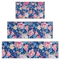 Pioneer Flower Floral Print Pattern Kitchen Rugs Sets Of 3,Kitchen Runner Rugs Non Skid Washable,Decorative Kitchen Floor Mats for Kitchen,Sink,Laundry,17"x30"  17"x47"   17"x59"