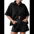 thumbnail image 2 of Conjuntos de 2 Piezas para Mujer: Camisa Vaquera Azul de Corta con Botones y Pantalones Cortos de Mezclilla de Cintura Alta. Negro S, 2 of 6