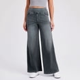 thumbnail image 2 of Jeans for Women Elastic High Waist Wide Leg Stretchy Baggy Streetwear Casual Denim Pants with Pockets, 2 of 5