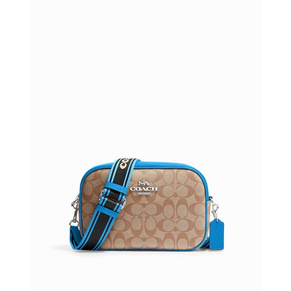 Coach Women’s Signature Coated Canvas Camera Bag, Khaki / Racer Blue