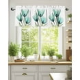 thumbnail image 2 of Teal Tulips Valances for Windows Transparent Floral Botanical Leaf Flower Valance Rod Pocket Light Filtering Short Window Treatments Curtains for Kitchen Bathroom Living Room Bedroom, 42 x 12 Inch, 2 of 7