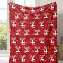 Skegnu Reindeer Print Flannel Christmas Blanket, Soft Holiday Throw for Sofa and Bed, Festive Nap Blanket, Machine Washable