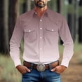 thumbnail image 2 of Dovford Long Sleeve Shirts for Men Western Cowboy Shirts for Men Snap Button Down Cotton Work T-Shirt Men's Casual Shirt Jacket with Two Pockets, 2 of 6