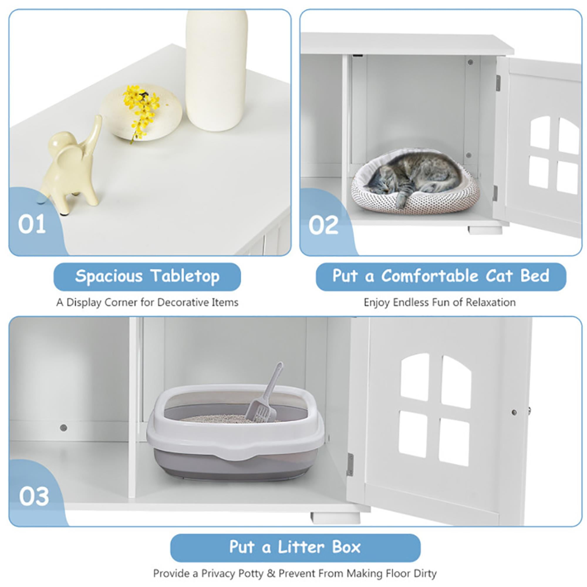 Kadyn 32" Large Wooden Cat Litter Box Enclosure Hidden Cat Washroom with Divider, Cat House Furniture, White