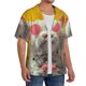 thumbnail image 2 of Fotbe Floral Sunglasses Cat Art Camisa Estampada de Manga Corta para Hombre, Casual de Verano, Estilo Playero, Sin Arrugas-Small, 2 of 5