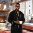 thumbnail image 2 of Ross Michaels Mens Robe Lightweight- Mid Length - Summer Bathrobe with Contrast Piping (Black, XXL), 2 of 6