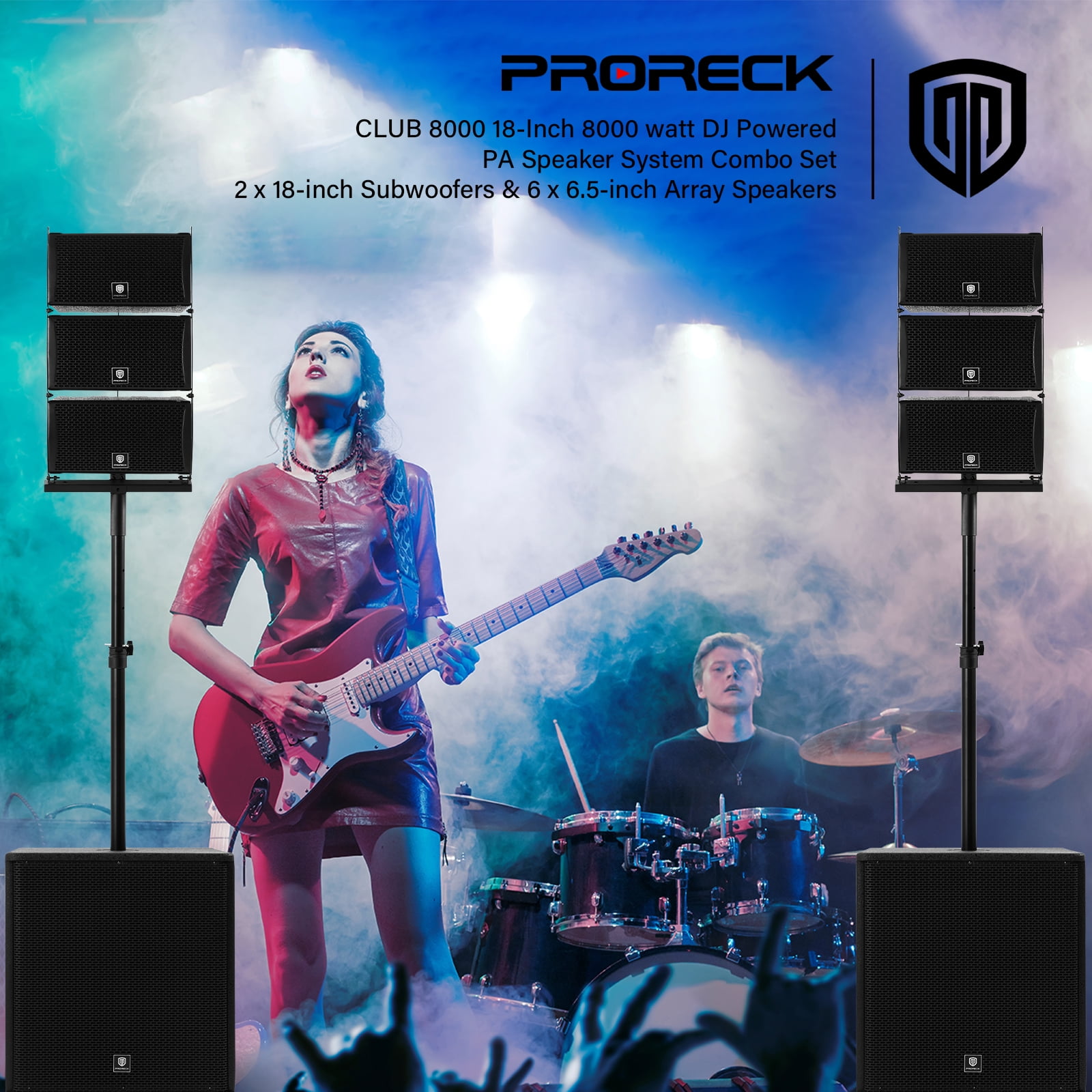 8000W P.M.P.O. PRORECK CLUB 8000 15-inch 8000W 2.2 Channel DJ Powered Line Array Speaker with Wireless for Large Parties