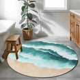 thumbnail image 4 of Area Rug 48in, Ombre Turquoise Ocean Wavy Beach Floor Carpet Living Room Rug, Abstract Wavy Texture Non-Slip Welcome Mat Indoor Rugs for Bedroom Dining Room, 4 of 9