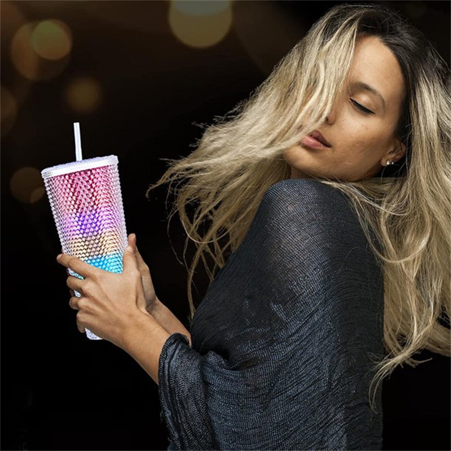 ChirpCo Studded Tumbler With Lid And Straw, Tumbler Cup for  Iced Coffee, Smoothie, Water and More, Reusable Color Changing, Matte and  Iridescent, 24 oz Drinking Tumblers, Black Iridescent Color: Tumblers