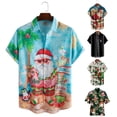 thumbnail image 1 of Camisas hawaianas de manga corta para hombre, estilo playero Aloha, con estampado navideño de Papá Noel, informal, con botones, para verano, 1 of 1