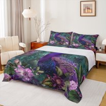 Manfei Zoo Animal Peacock Queen Sheet Sets,Country Floral Flat Sheet,Boho bohemian Theme Queen Fitted Sheet Forkids,Super Cozy Room Decor,4pcs