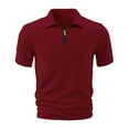 thumbnail image 5 of Men's Knit Polo Shirts Short Sleeve Zipper Vintage Collarless Golf Shirt Slim Fit Top, 5 of 9