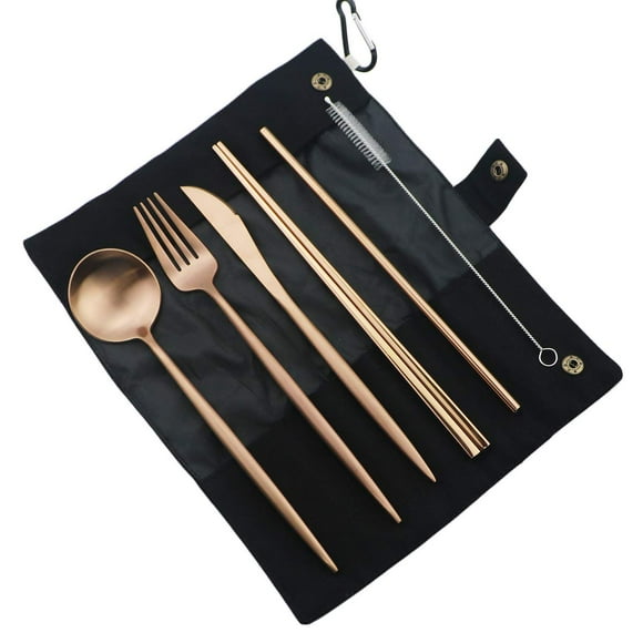 Gugrida Ensemble de Couverts de Voyage en Acier Inoxydable 18/10 Rose Doré Mat de Luxe, Ensemble de Couverts de Camping Portables, Sain et Écologique avec Étui de Transport pour Voyage Ou Camping