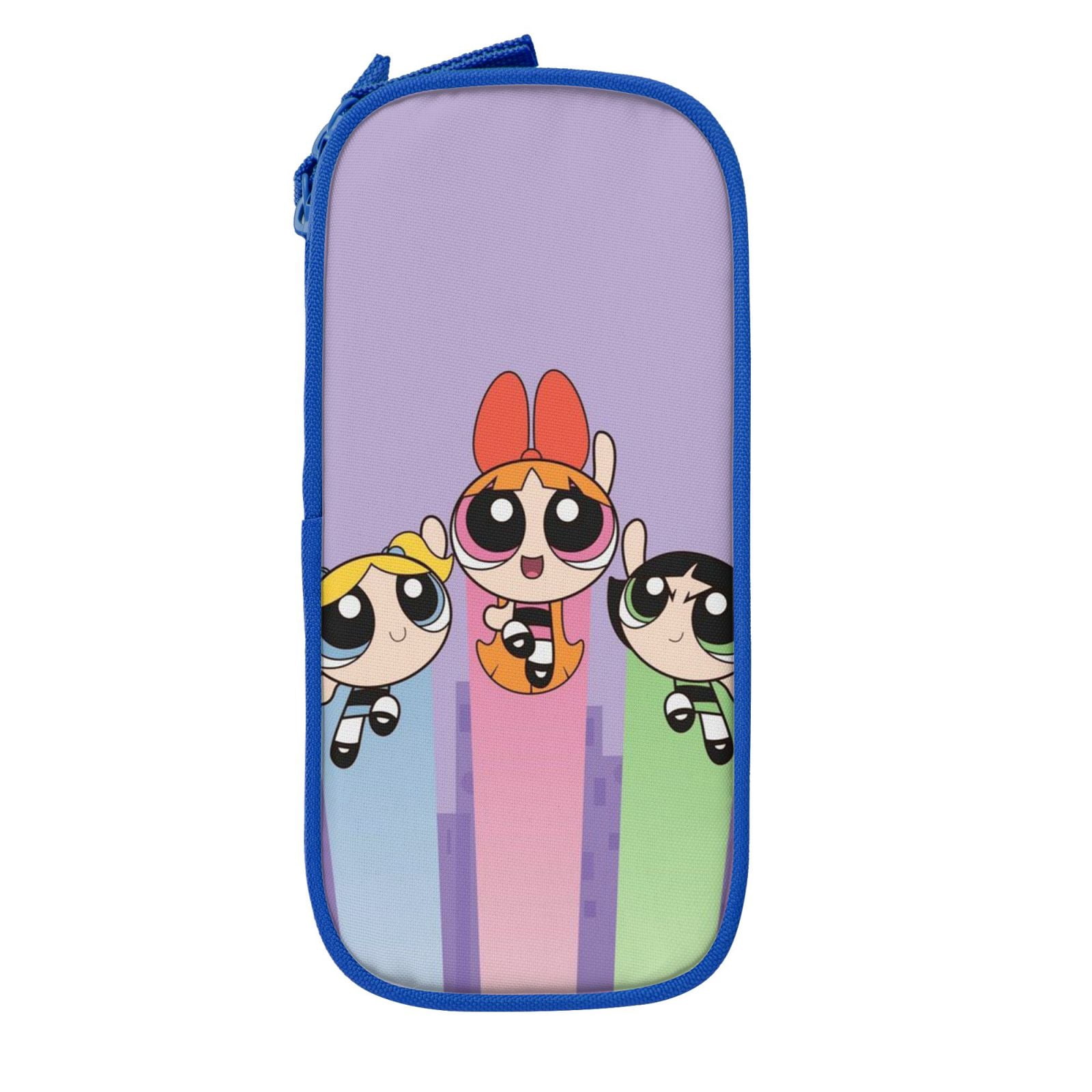 The Powerpuff Gi-rls Pencil Case Large Capacity Pencil Pouch Pen Bag Office Stationery Organizer Travel Makeup Bag Blue
