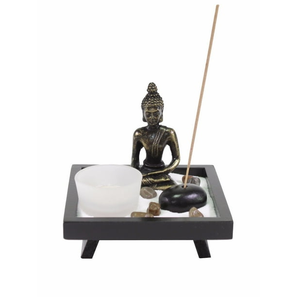 Tabletop Buddha Zen Garden Rock Candle Holder Incense Burner Gift